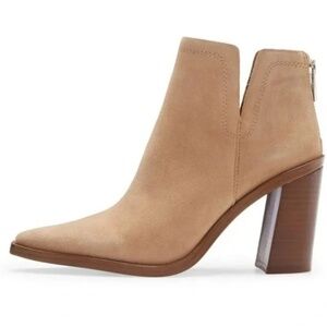 Vince Camuto Welland Tuscan Suede Point Toe Block Heel Ankle Bootie Tortilla 8.5